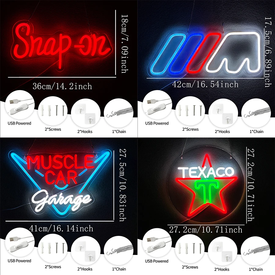 Insegne al neon a led della serie di servizi per auto da garage, utilizzate nei negozi di riparazione auto, accessori per garage, bar, decorazioni artistiche per grotte da uomo, alimentate tramite USB.