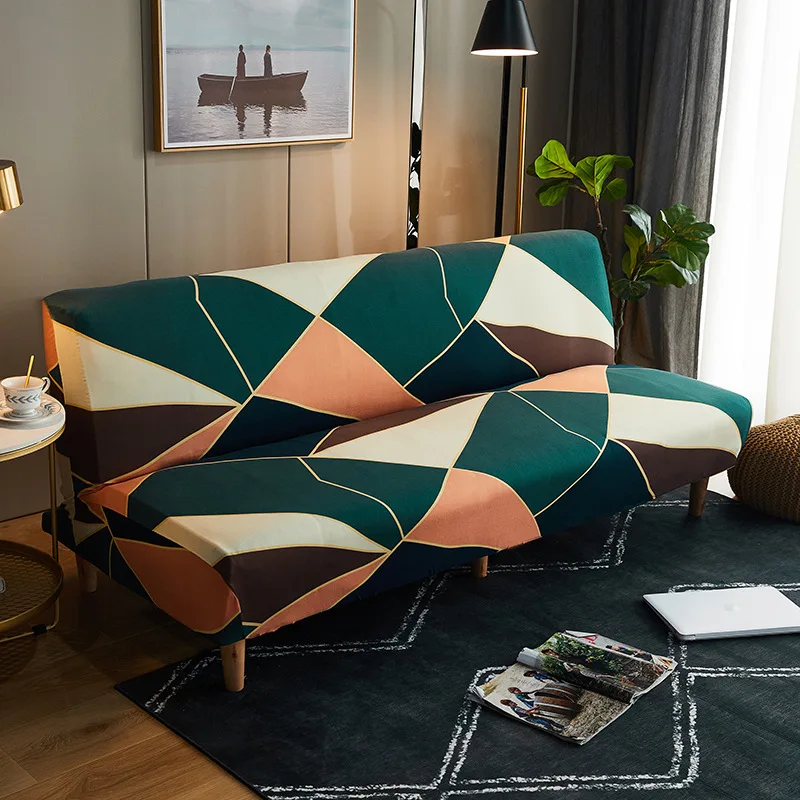 Plaid Elastic Bedspread on The Folding Sofa Bed Covers for Living Room Big Couch Cover Long Chair Without Armrests Slipcovers