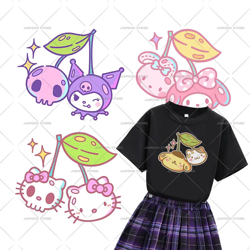 Cute Sanrio Hello Kitty Printed Heat Transfers Vinyl Sticker For Kids Clothes Anime Cartoon Kuromi Ironing Patches On T-shirt