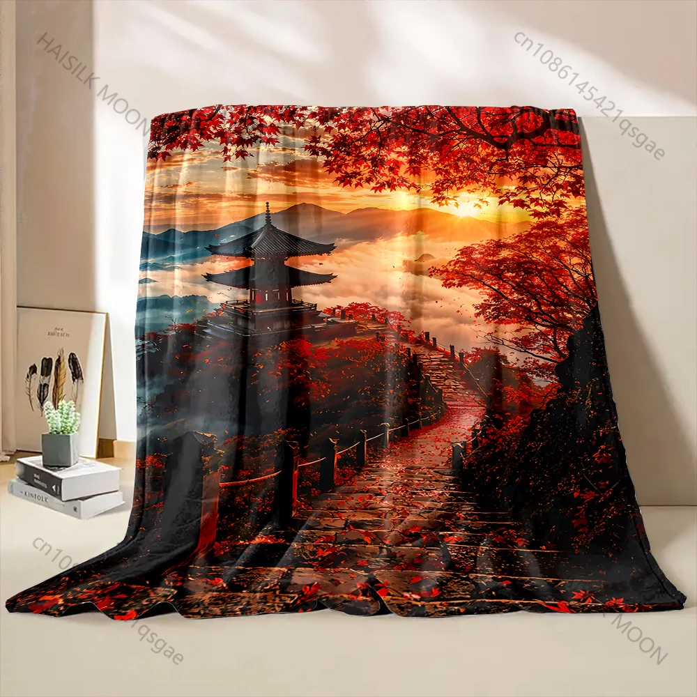 Japanese temple in autumn sunrise Print Adult Children Warm Blankets Home Travel Car Soft Comfortable Suitable for all seasons