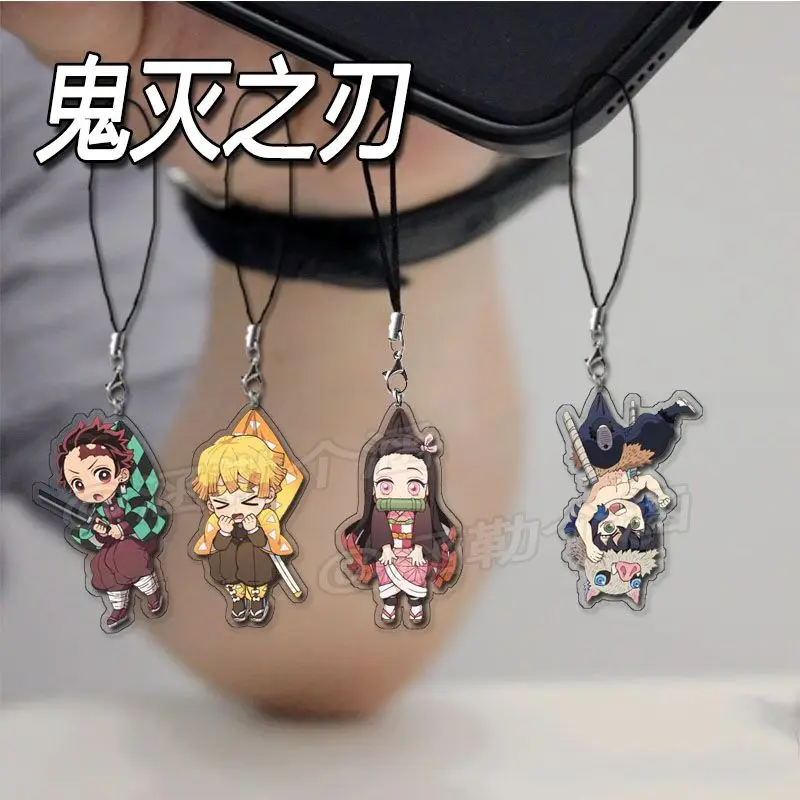 Demon Slayer Anime Kamado Tanjirou Kamado Nezuko Agatsuma Zenitsu Acrylic Mobile Phone Lanyard Chain Pendant Keychain Decor