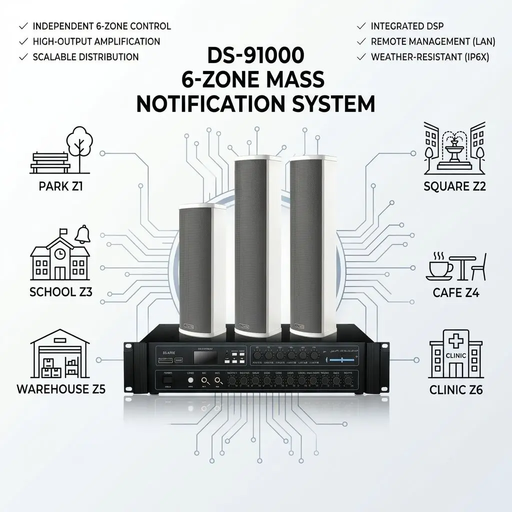 3RD DREAM Commercial Outdoor Sound System 6 Zone Mixing Amplifier Waterproof Rust-proof Column Speakers 1 Year Warranty For Park