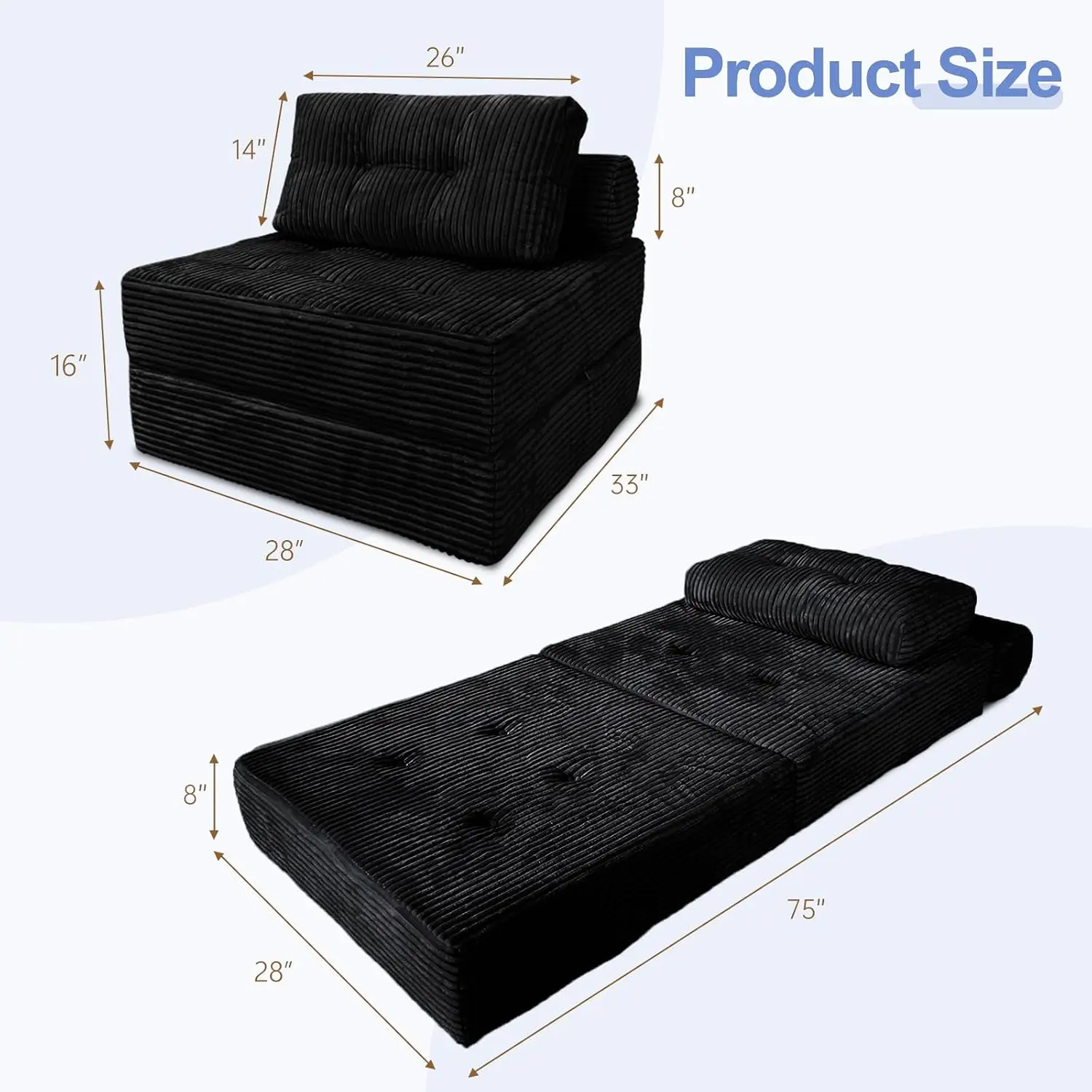 Cloud Sectional Sofa Bed with Pillow, Fold Out Sleeper Chair, Customized