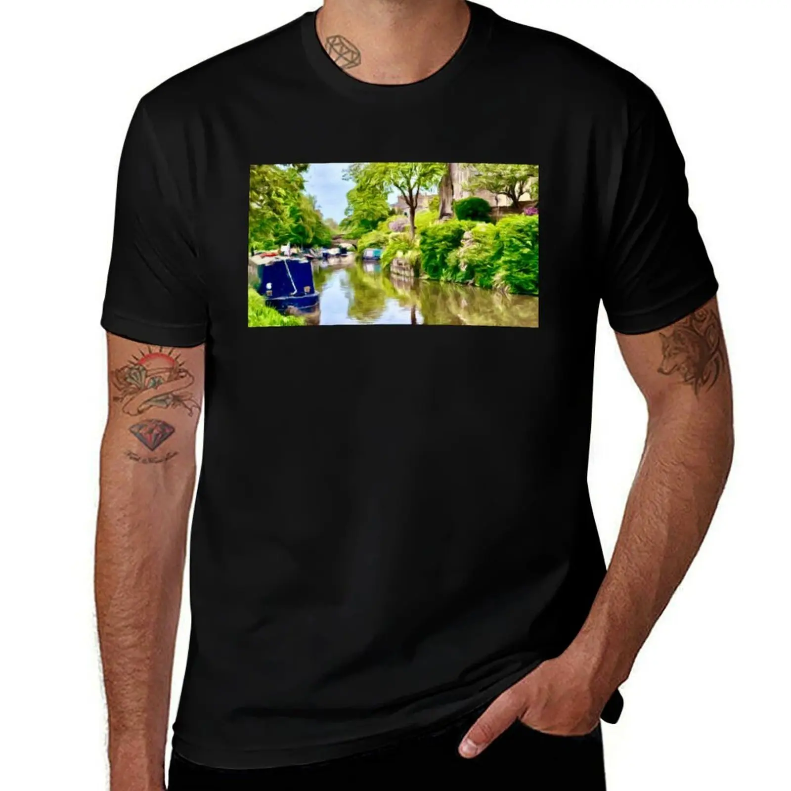 

A Peaceful English Waterway – Impressionist Canal Scene T-Shirt man t shirt anime figures Short sleeve tee anime shirts men