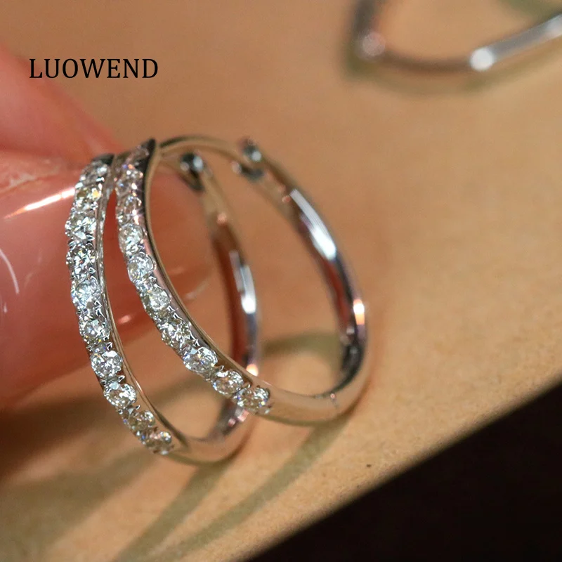 

Серьги-кольца LUOWEND из 100% белого золота 18 карат, модные, в стиле INS, с натуральными бриллиантами 0,50 карата, для женщин, элитные ювелирные изделия для вечеринок