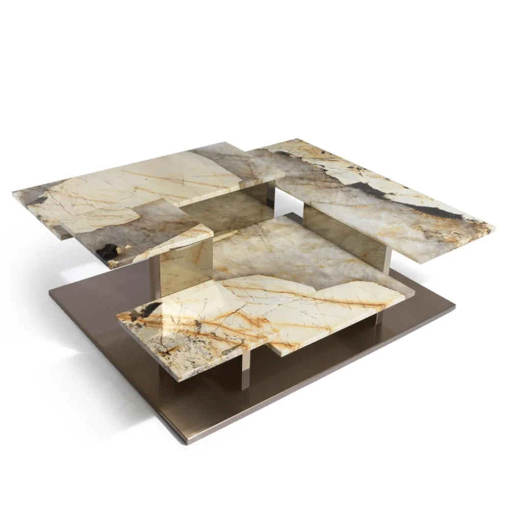 Modern Light Luxury Natural Marble Coffee Table Living Room Luxury Stone Tea Table