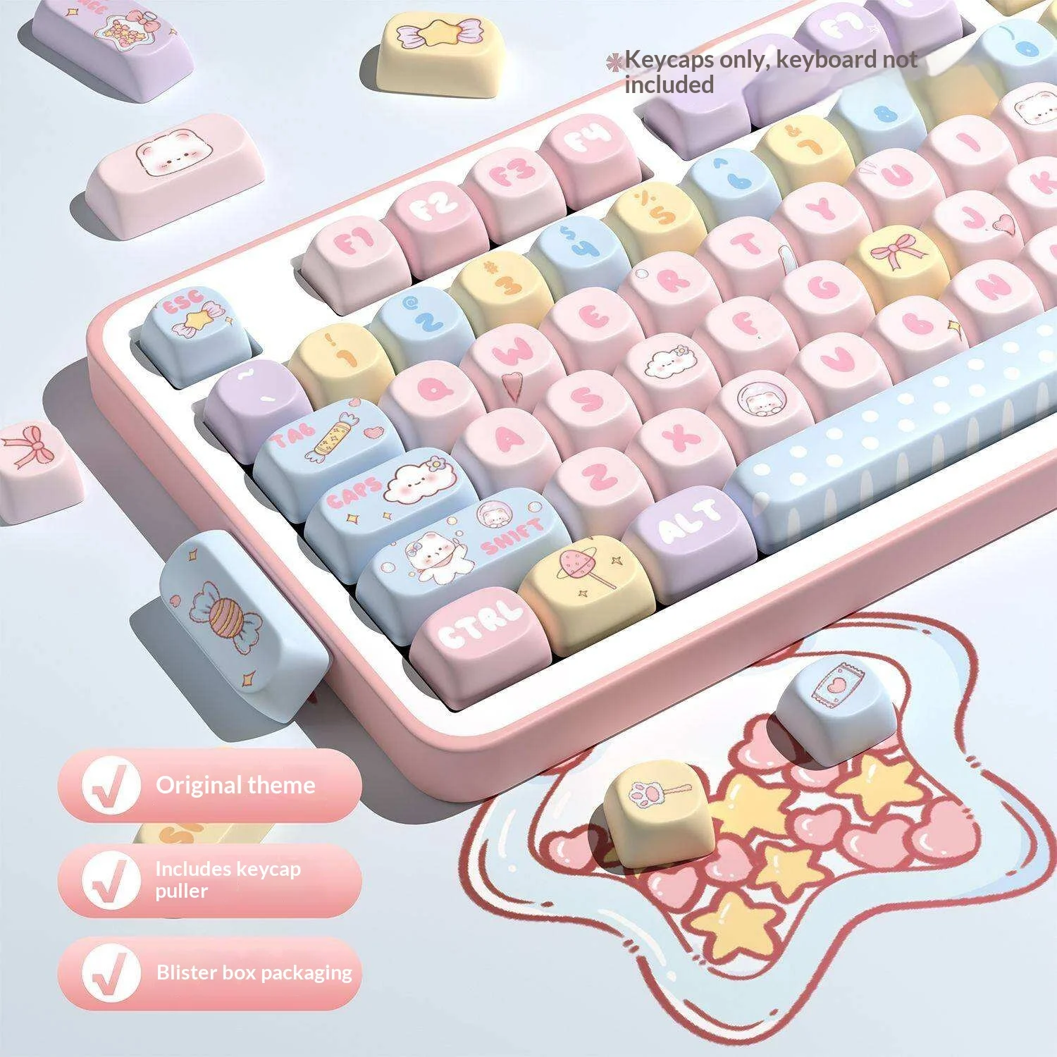 

129 key bear pink original theme keycap MOA height five-sided PBT hot sublimation keycap small full set