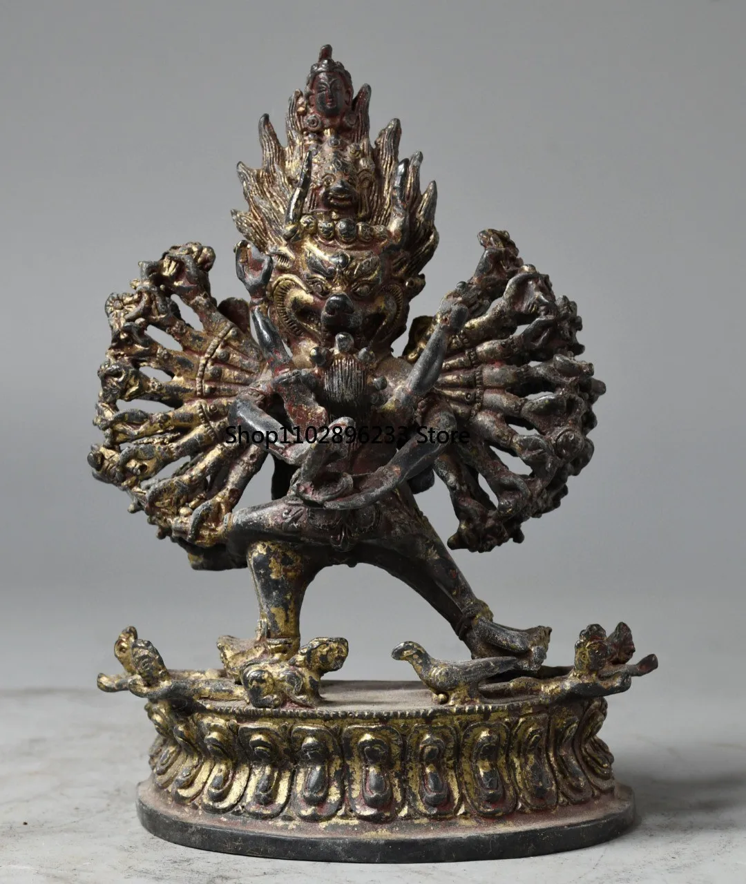 Tibetan Tantra Old Bronze Buddha Mud Gold Cinnabar Painting Daweide King Kong Buddha Home Hall Supplies Ornament 18cm