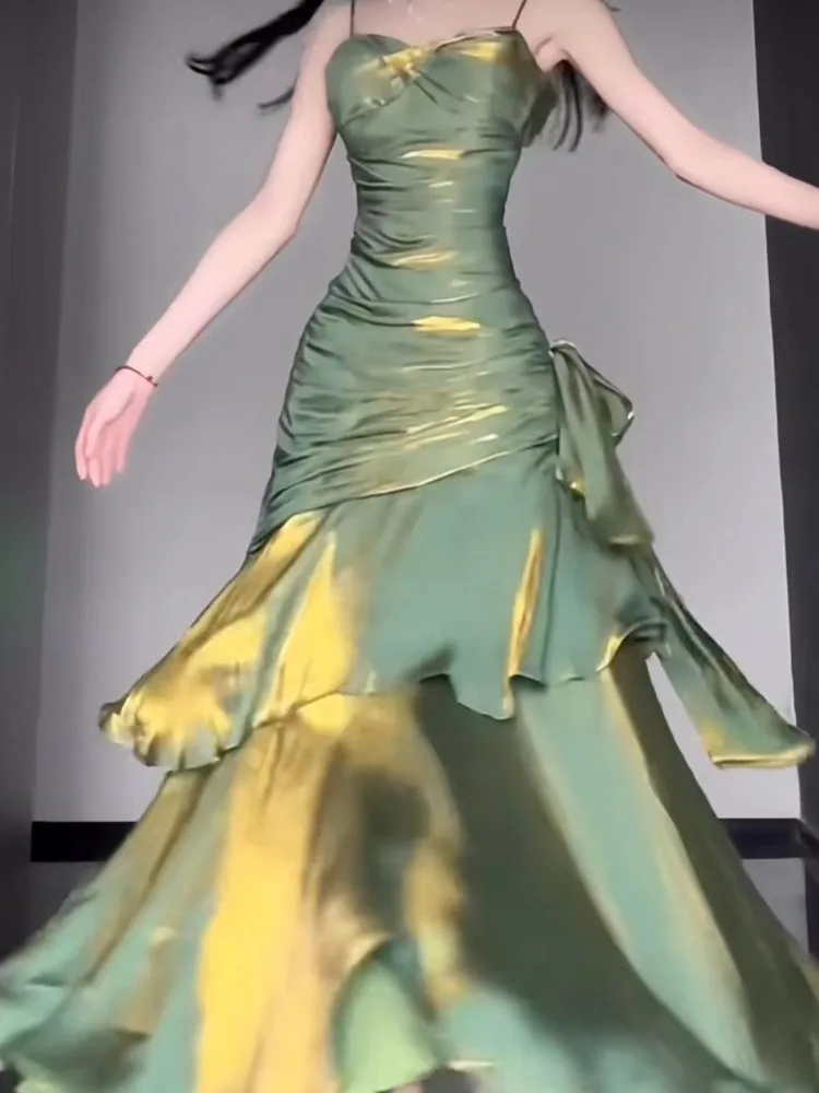 Sukienka damska oversize, zielona, na ramiączkach, seksowna, podkreślająca talię, obcisła, typu rybka, nowa kolekcja lato 2025, sukienki midi, Vestidos De Mujer