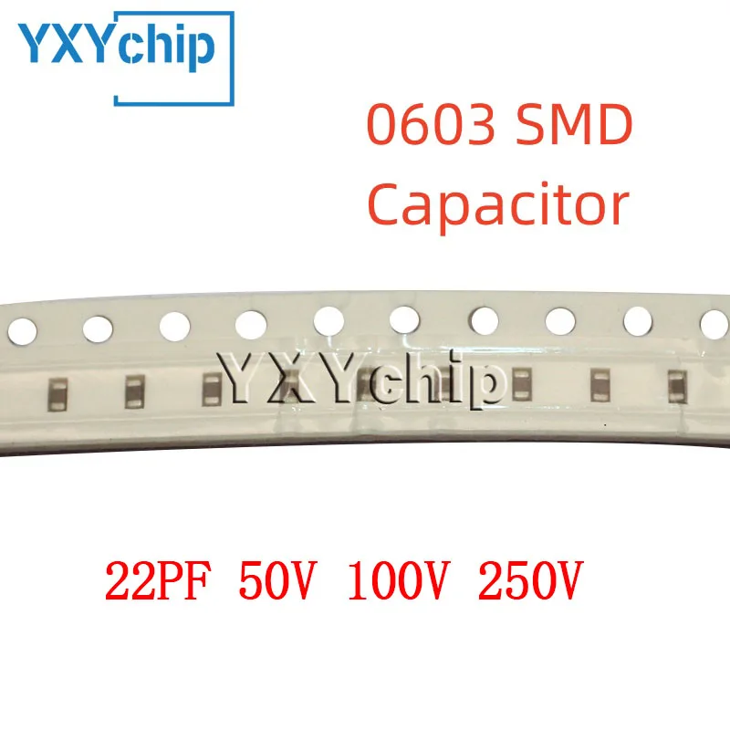 

100 шт. 0603 22PF 50 в 100 в 250 в 5% 220J C0G 1608 SMD чип многослойный керамический конденсатор