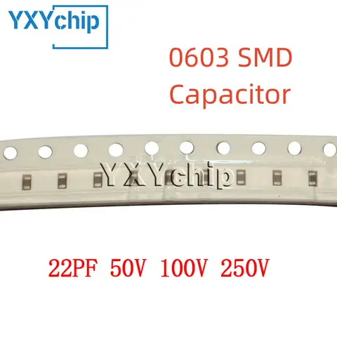 100PCS 0603 22PF 50V 100V 250V 5% 220J C0G 1608 SMD Chip Multilayer Ceramic Capacitor