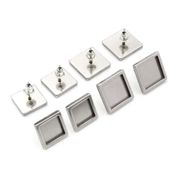 10pcs 10/12mm Inner Size Stainless Steel Square Earring Studs Blank Base Thick Earrings Cabochon Trays DIY Jewelry Findings