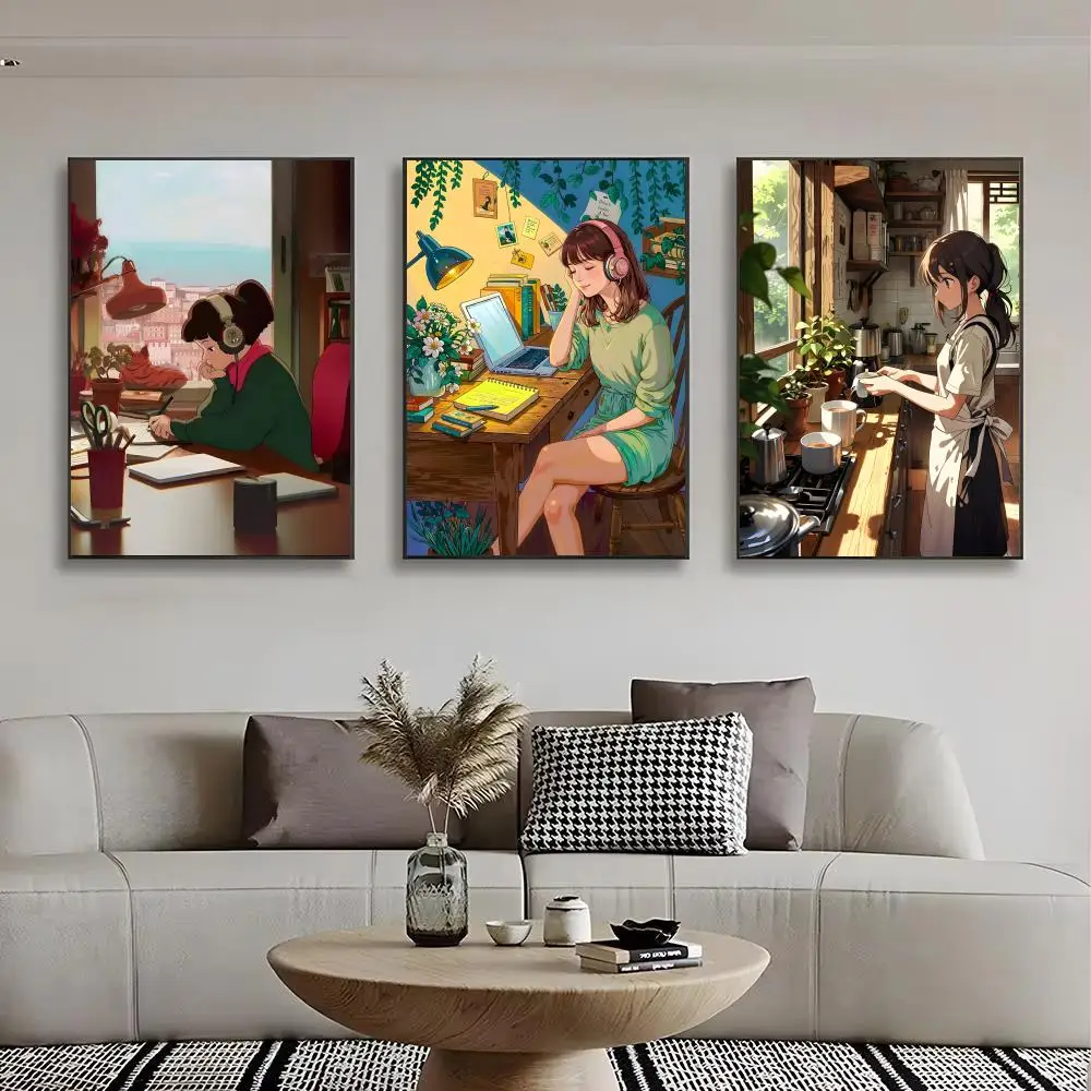 Hit Anime Lofi Girl Spain Edition Poster Wall Art Print Art Suitable for Living Room Bedroom Bar Parlor Home Decor Gift