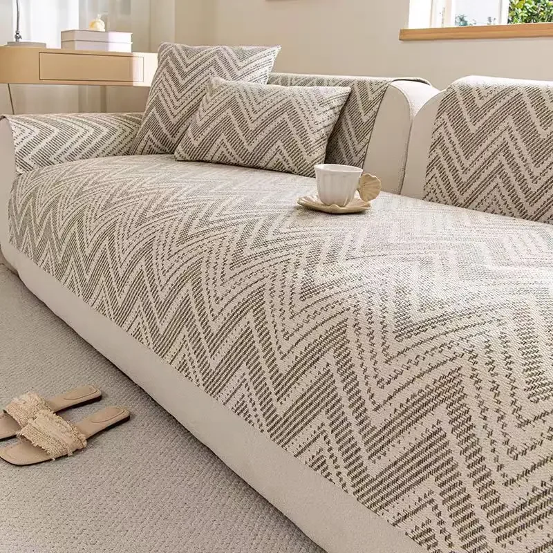 Japanese Style Cotton Linen Sofa Cover All Season Non Slip One Piece Backrest Cover Home Textile Household Goods