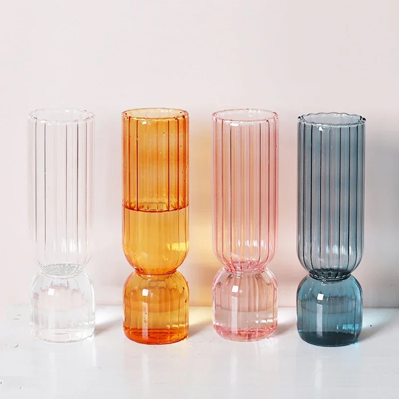

Transparent Stripe Glass Vases for Artificial Flowers, Faux Flowers, Fake Flowers – Hydroponic Plant Pot, Wedding Party Flower