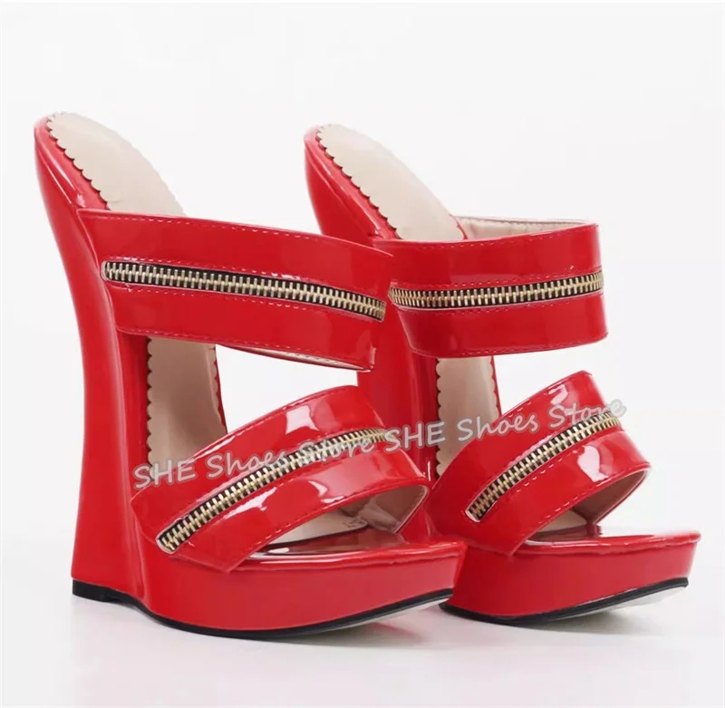 

Fashion Zipper Decor Narrow Band Women Slingback Pumps Wedges High Heel Chunky Platfrom Sandals Lady Cospaly Dance Dress Shoes