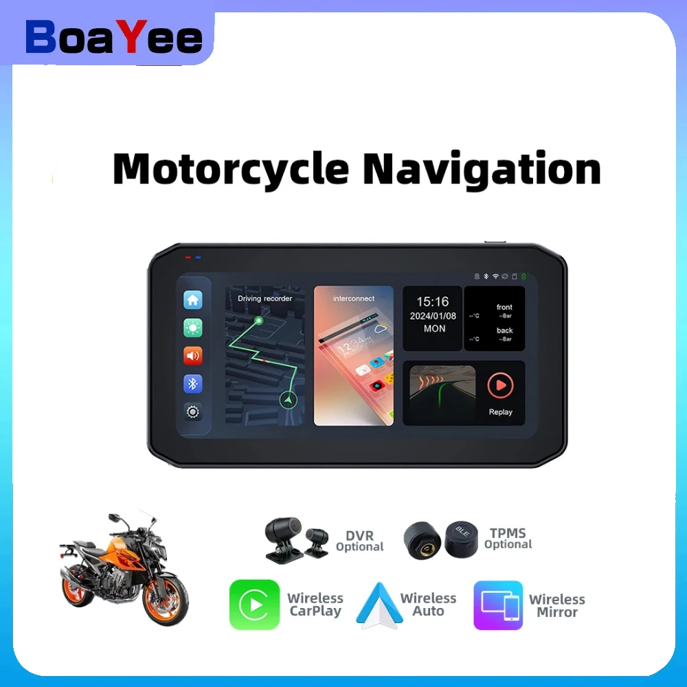 

6.25 Motorcycle Navigation Wireless CarPlay Display Screen Motorcycle Wireless Android Auto Monitor TPMS DVR Dual BT
