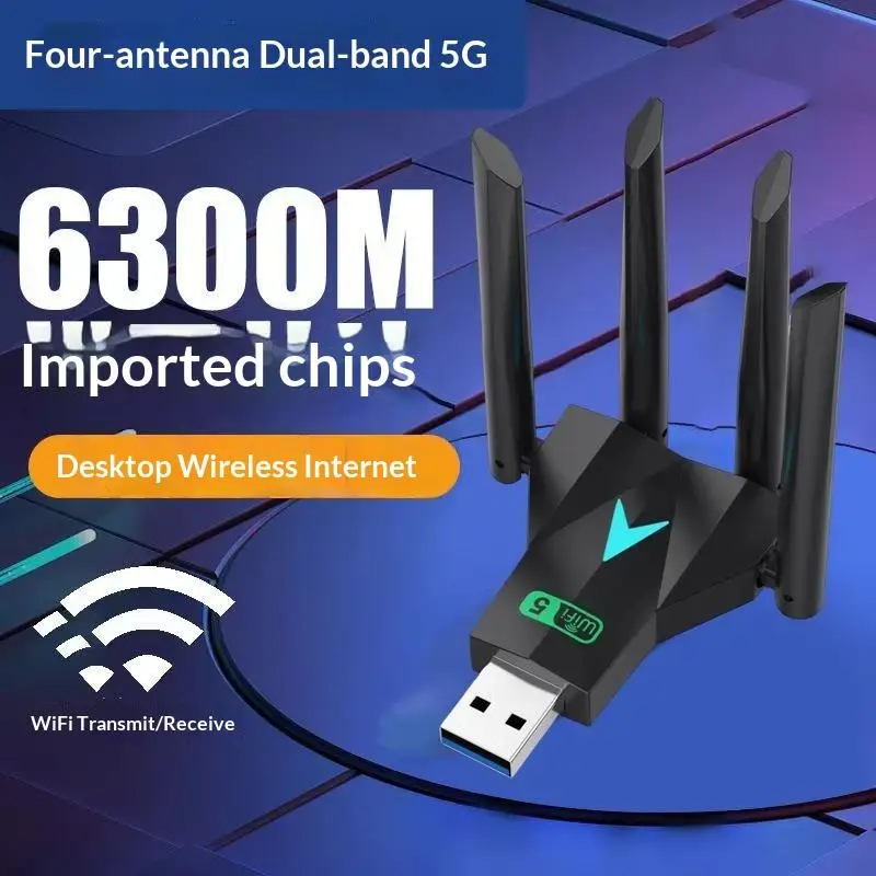 6800Mbps High Performance WiFi USB Adapter 2.4G/5G Dual Band 4-Antenna Wireless Receiver for Gaming PC Laptop