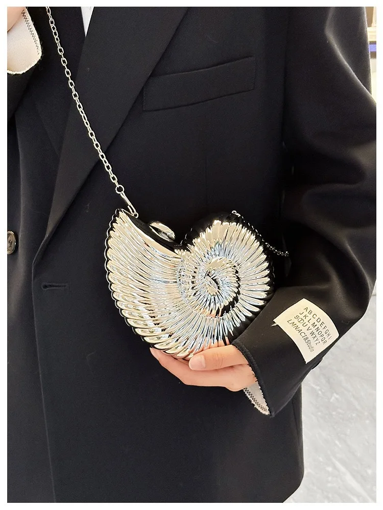Einfache Conch Abendessen Tasche frauen Schulter Messenger Umhängetasche Spaß Persönlichkeit Metall Kette Kupplung Acryl Shell Telefon Taschen Heißer – Detail 18