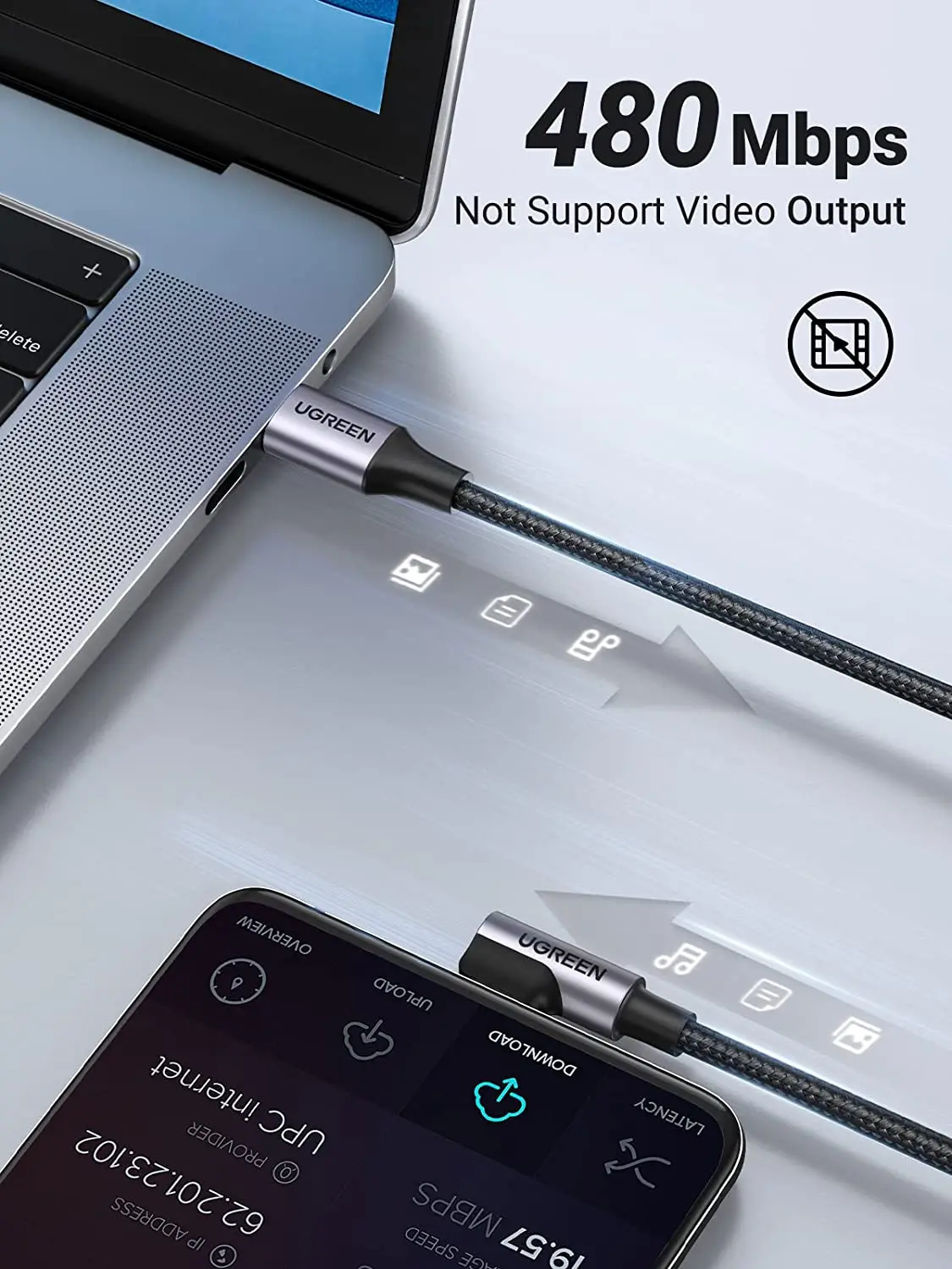 UGREEN USB Cケーブル 右角度 60W 3A USB C to USB Cケーブル 90度 iPhone 15シリーズ対応 60W急速充電