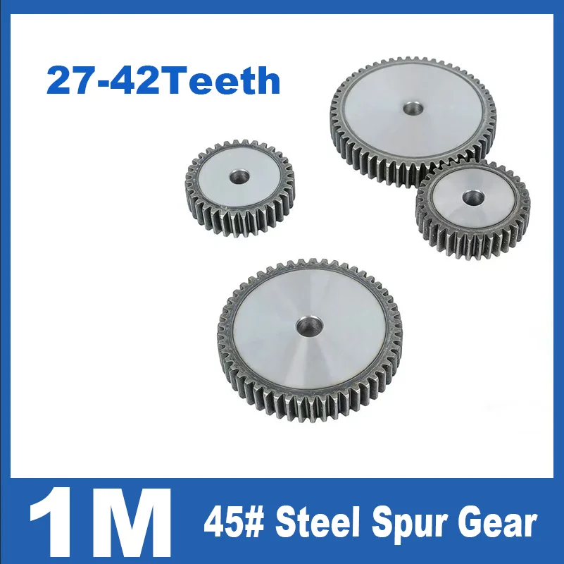 1Pcs 1Mod 45# Steel Spur Gear 27/28/29/30/32/33/34/335-42Teeth Hole 6mm Thicknees 10mm Cylindrical Flat Gears Tooth Pitch 3.14mm