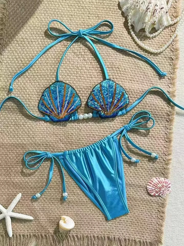 

Vzvn Sexy Lace Up Brazil Bikini Women Split Swimsuit Beach Vacation Bikini 2026 New All Season Backless Bikini 2 Piece Set