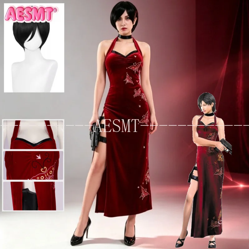 Sexy Split Red Long Dress Ada Wong Cheongsam Style Resident Evil 4 Remake Cosplay Costume Sleeveless For Women Party Outfit