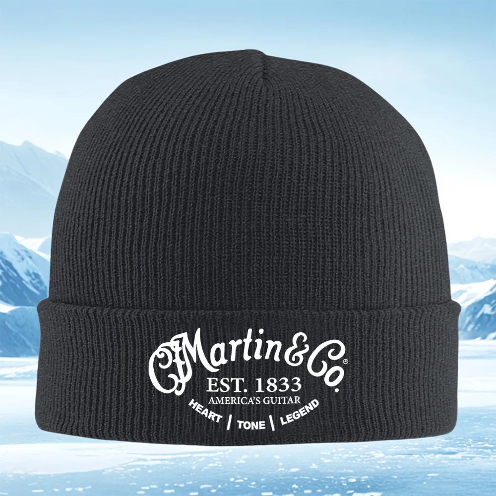 تم إنشاء شعار شعار الجيتار Martin & Co للرجال والنساء للجنسين قبعة محبوكة قبعة صوفية شتوية حرارية دافئة لعيد الميلاد في الهواء الطلق