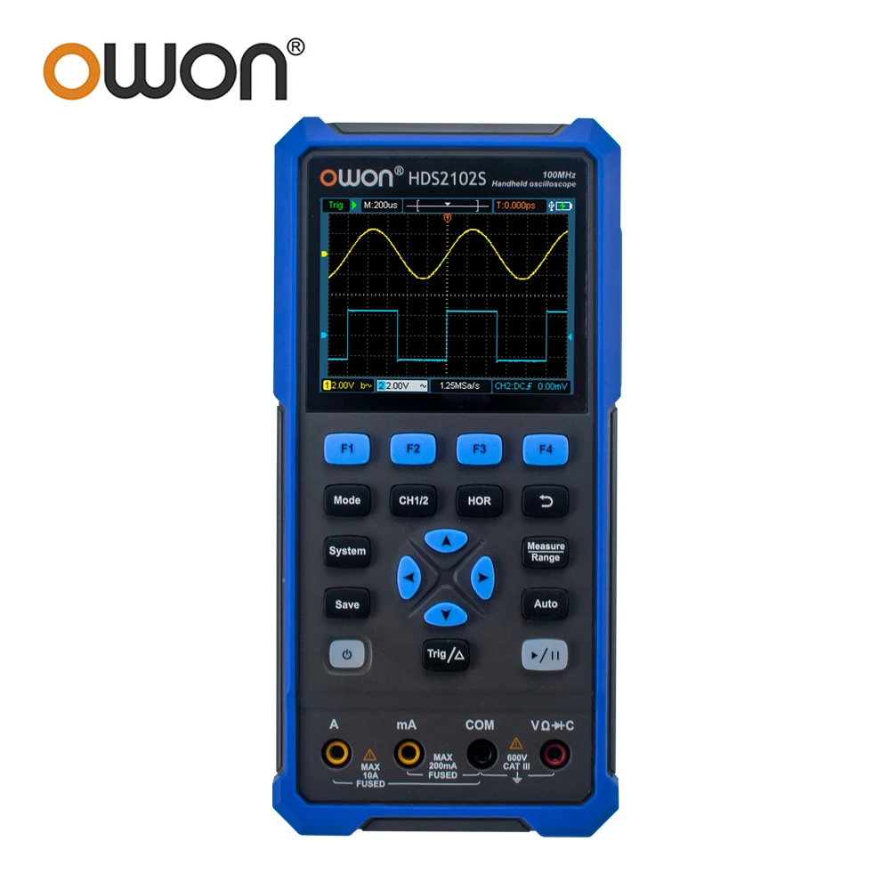 OWON HDS2102S 2 Channels 100MHz 500MSa/s Portable Digital Oscilloscope + Multimeter + Waveform Generator 3-in-1 Measurement Tool