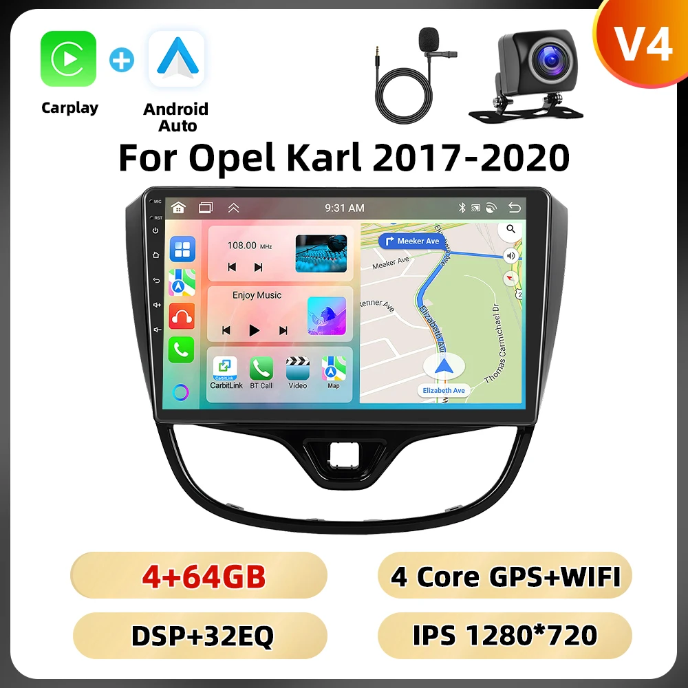 Podofo 10.1 '8core Autoradio Voor Opel Karl 2017-2020 Multimediaspeler 8 128G Carplay Android Auto Navigatie Rds Bt Autoradio