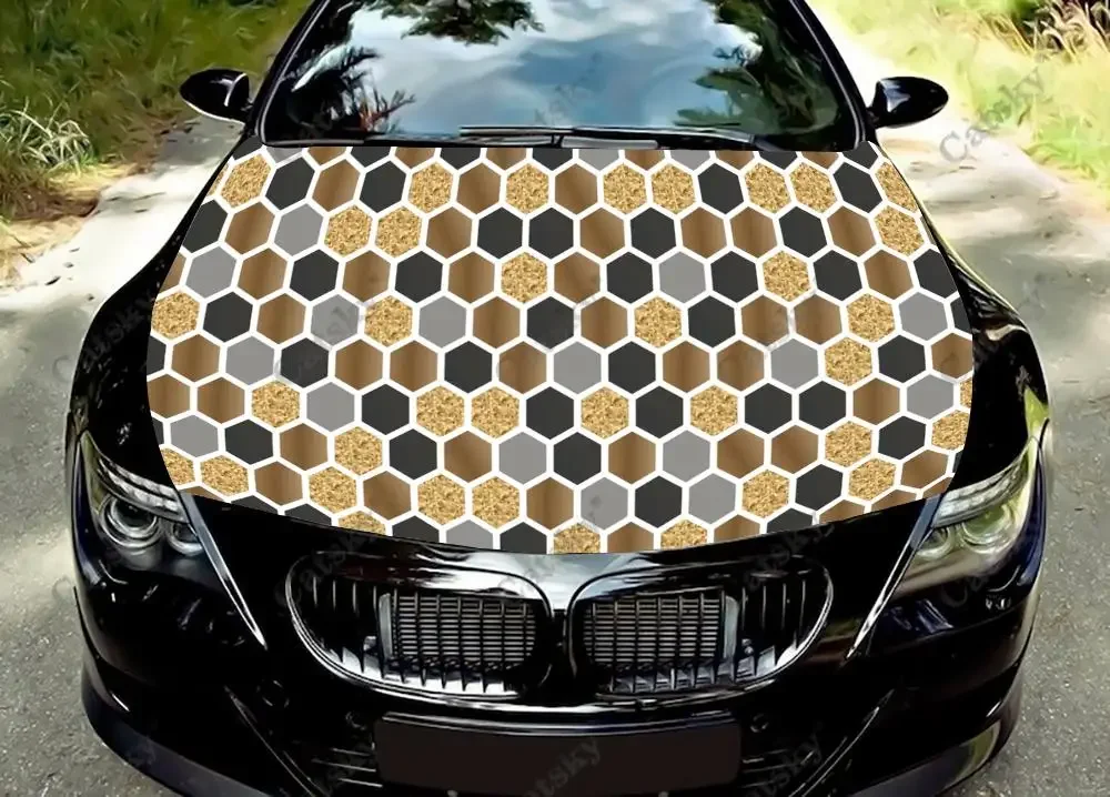 Hexagon Grid Pattern Car Hood Vinyl Stickers Wrap Vinyl Film Engine Cover Decals Sticker Universal Car Hood Protective Film