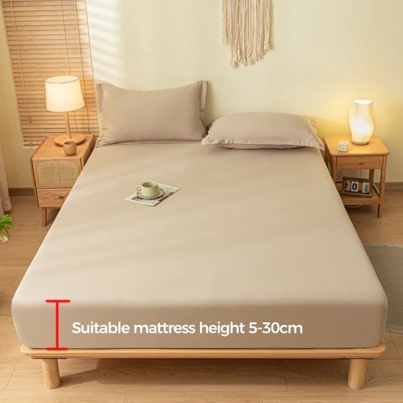 Solid Color Brushed Fitted Bed Sheet Set with 2 Pillowcases Soft Comfortable Non Slip Mattress Protector Cover for Single Double