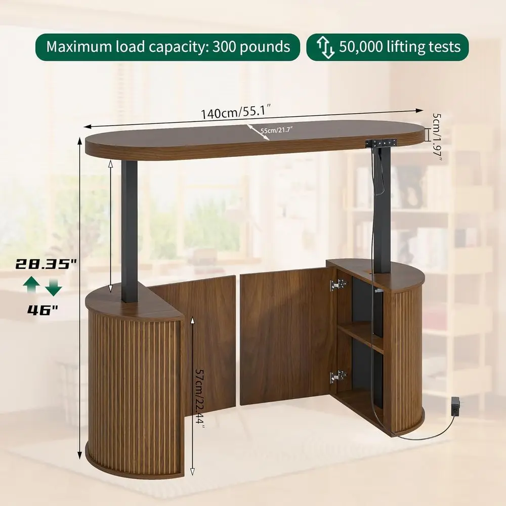 Century ern Electric Standing Desk with Storage, 55 x 22 Inch Small Sit Stand Up Desk, Wood Adjustable Height Computer Executive