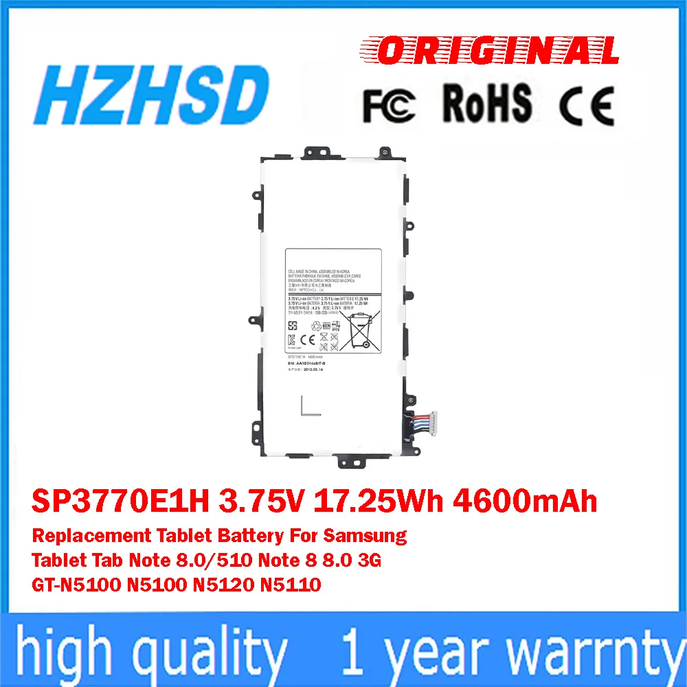 SP3770E1H 3.75V 17.25Wh 4600mAh Replacement Tablet Battery For Samsung Tablet Tab Note 8.0/510 Note8 8.0 3G GT-N5100 N5100 N5120