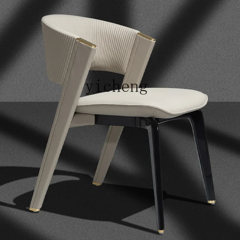 ZK light luxury solid wood dining chair modern simple home back chair hotel cafe high-end leather chair living room decoration