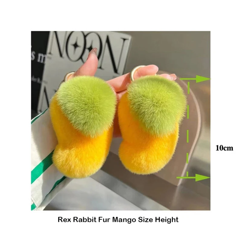 Cute Sweet Mango Real Rex Rabbit Fur portachiavi peluche Ball Toy borsa da donna ornamenti di fascino portachiavi per auto anello in metallo ciondolo regalo per ragazze