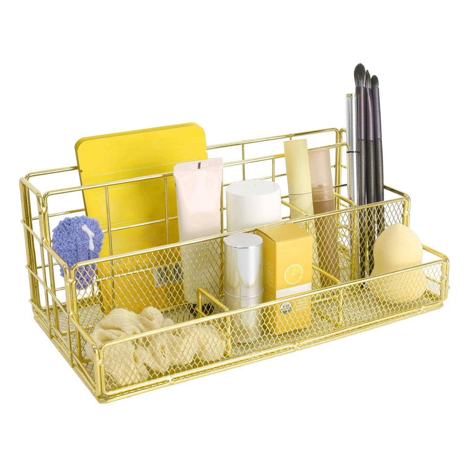 منظم مكتب معدني مع فواصل، رف تخزين قرطاسية المكتب، تصميم جيد التهوية للأقلام والمشابك واللوازم، متين وسهل الاستخدام