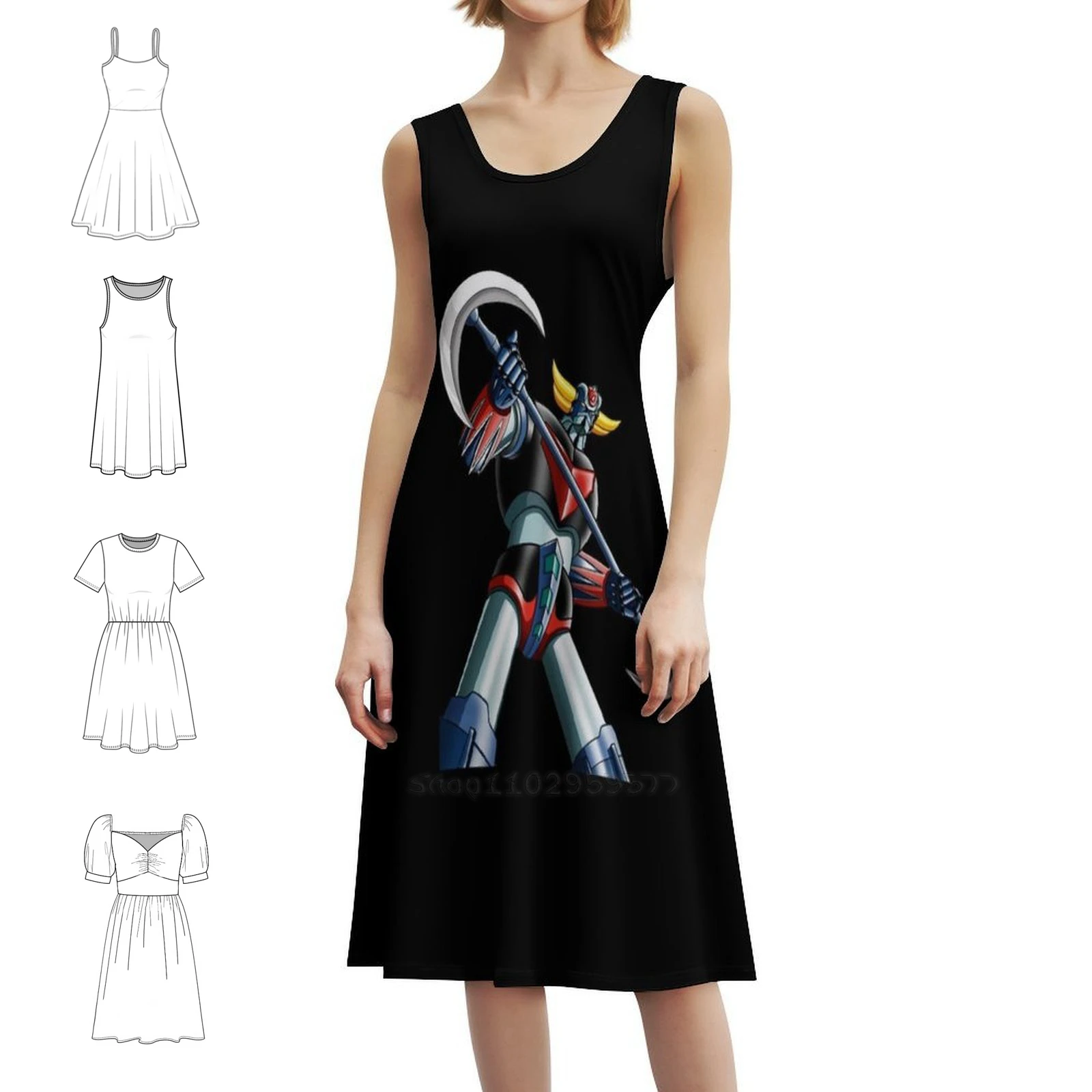 Goldrake Women's Hip Hop Streetwear Dress Graphic Print Party Club Wear Ommik Cool Funny Blue Black Cover Geek Women's Dress