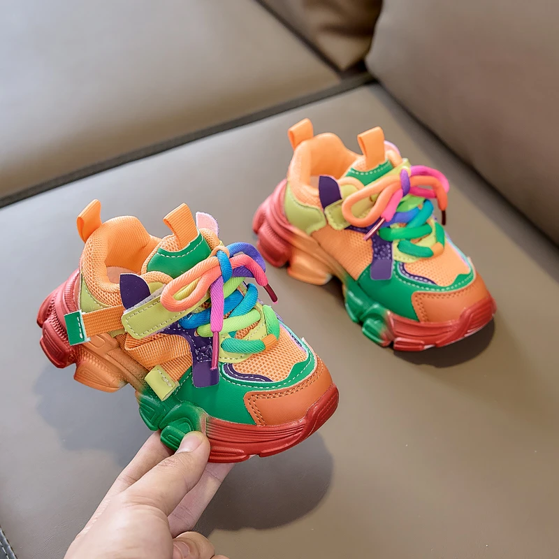 Mumoresip Boys Girls Sports Shoes Thick Sole Children Sneakers Colorful Fashion 2026 Brand New Students Basketball Shoes Mesh