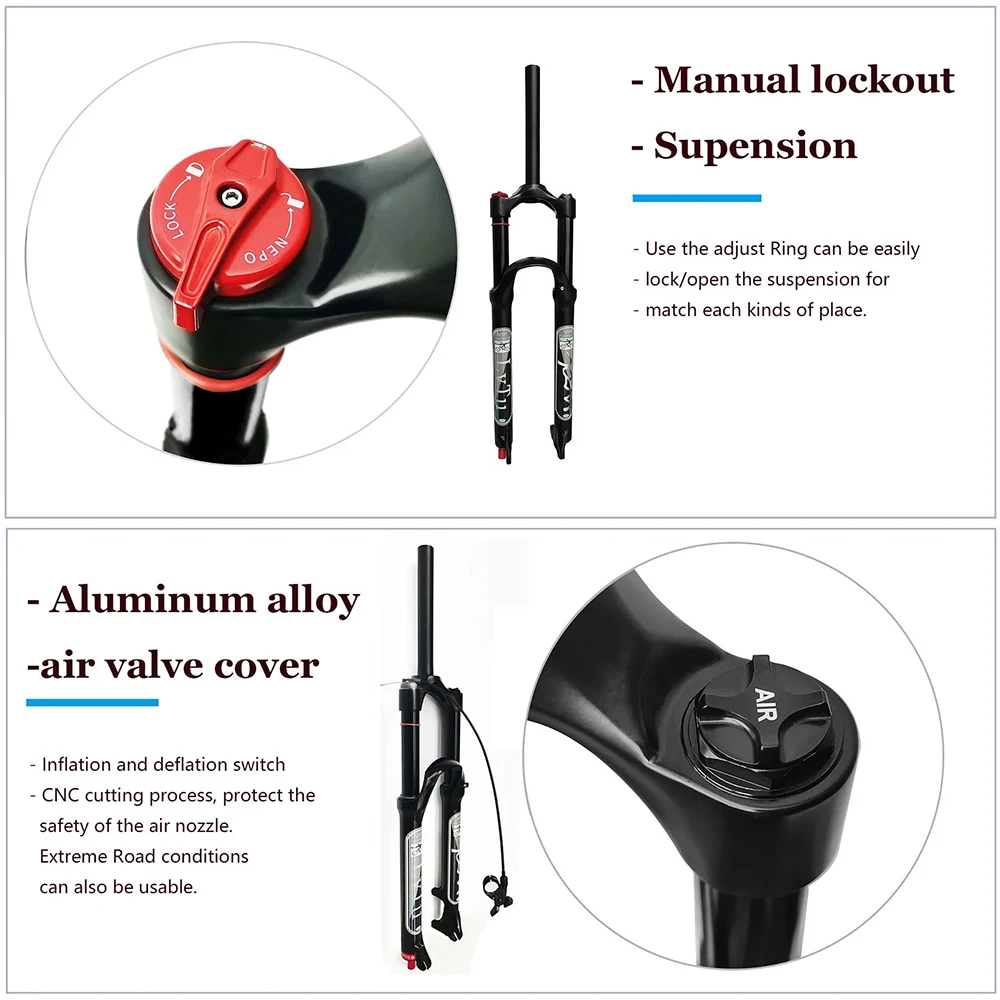 AttLvTu-Mountain Bike Air Suspension Fork, MTB 26, 27.5, 29 Inch, 140mm Travel, Rebound Adjust, Ultralight Bicycle Forks, QR 9mm