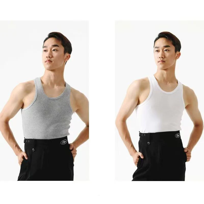 

2025 Новые топы для латинских танцев для мужчин, жилет с круглым вырезом, самба, чача, танго, взрослая мужская одежда для латинских танцев, одежда для латинских танцев DQS21366