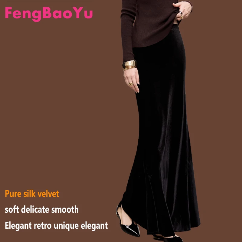 

Высококачественное шелковое бархатное женское полуплатье с высокой талией Элегантное длинное платье трапециевидной формы длиной до пола с рыбьим хвостом в деловом и повседневном стиле