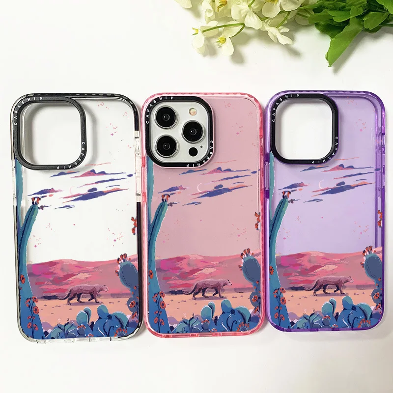 

Чехол с мультяшными животными в пустыне для Iphone 11 14 15 16 Pro Max, прозрачный силиконовый мягкий чехол 12 13 Mini 8Plus XR, противоударный бампер