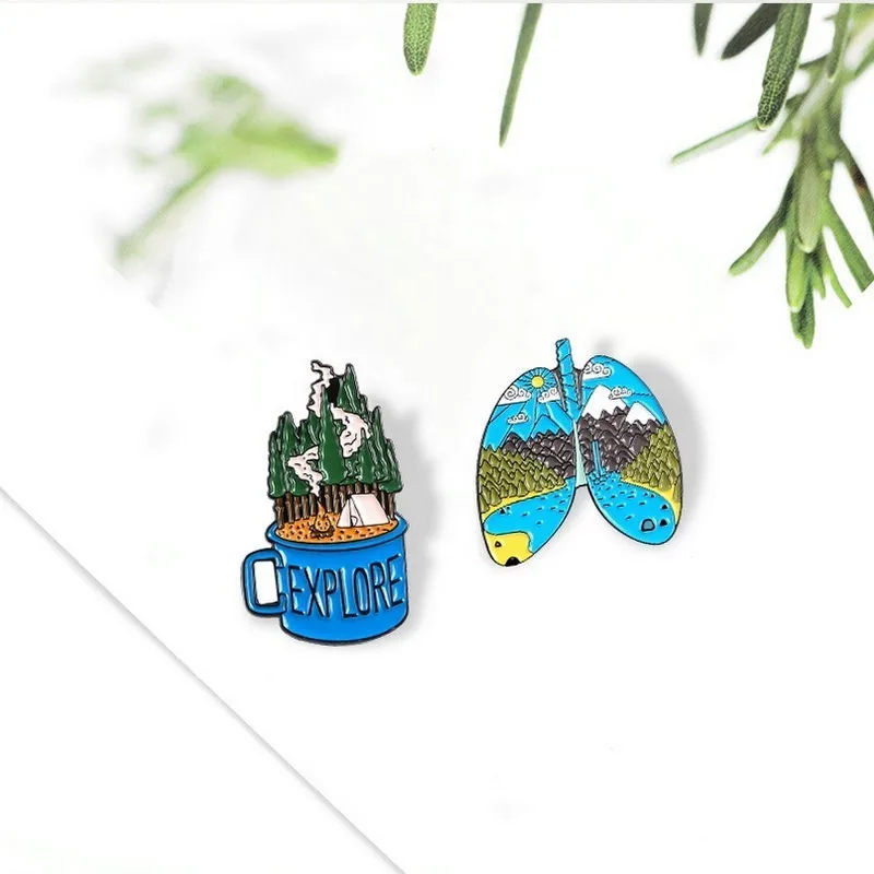 Enamel Pins Custom Organ Mug Cup Brooches Lapel Pin Shirt Bag Adventure Camping Badge Jewelry Gift Friends EXPLORE Forest Lung