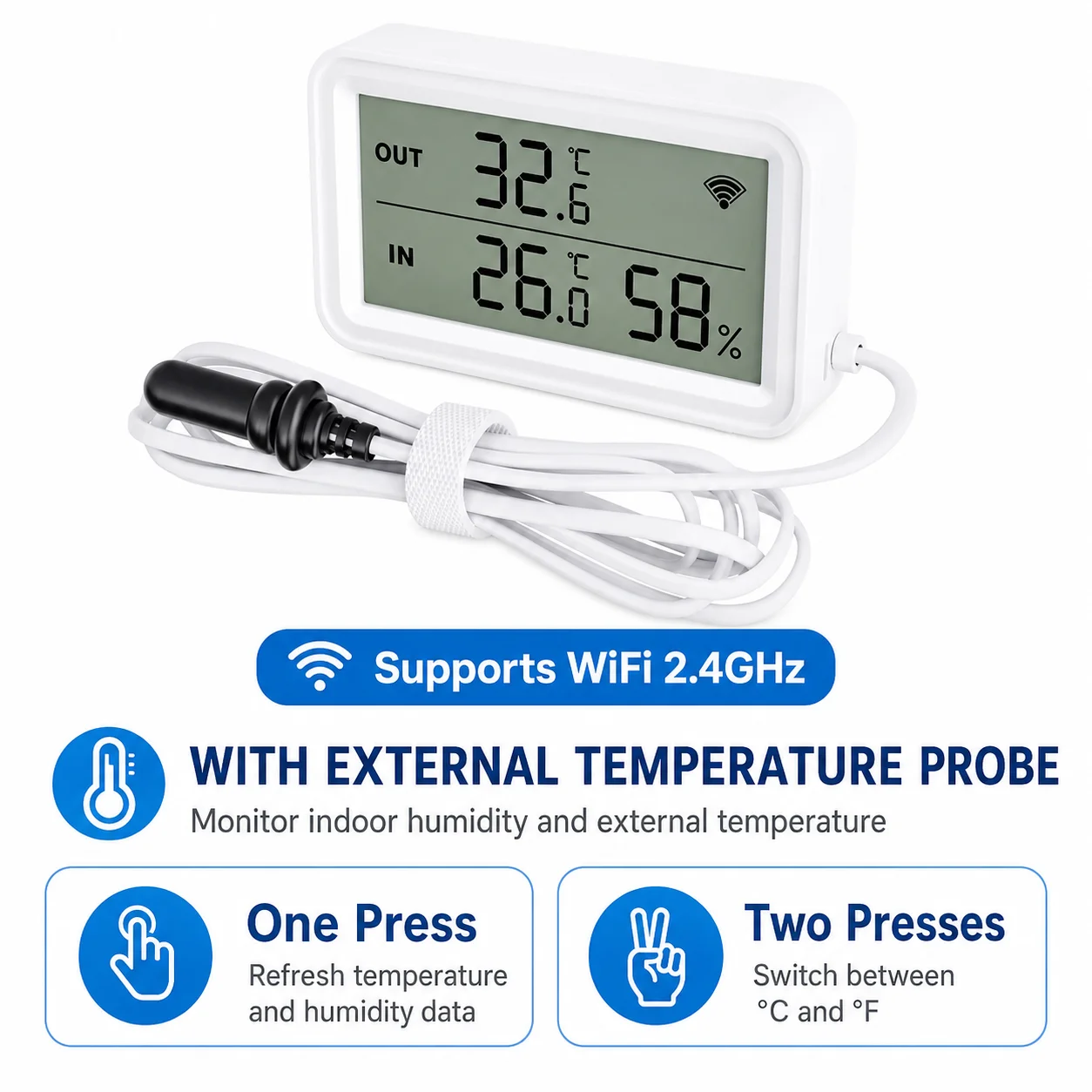 NEUER Tuya WiFi Zigbee Sensor Temperatur- und Feuchtigkeitsmesser mit digitalem LCD-Display, kompatibel mit Smart Life und Google Assistant, mit externem Pro-Modul