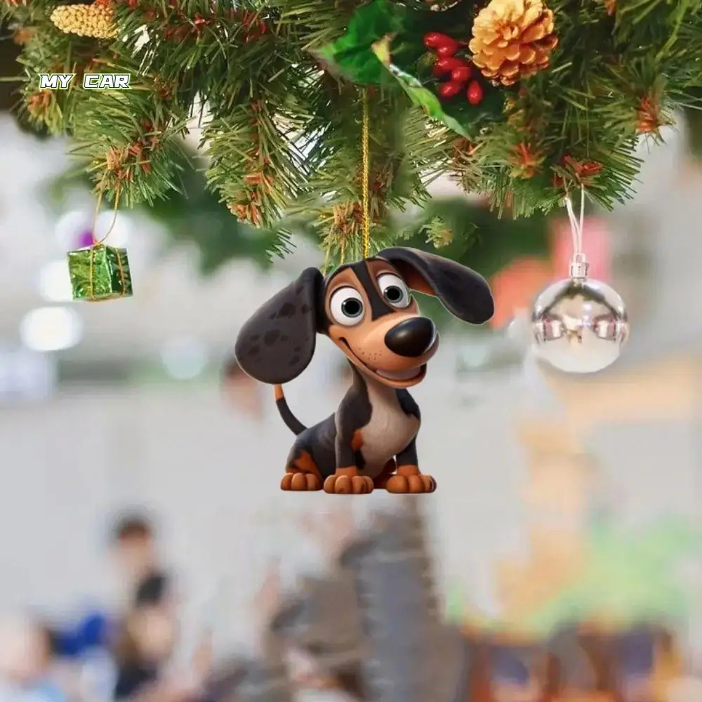 

2D Dog Christmas Tree Hanging Pendants Cartoon Decorative Dog Christmas Tree Charms Hanging Acrylic Xmas Tree Dog Ornament