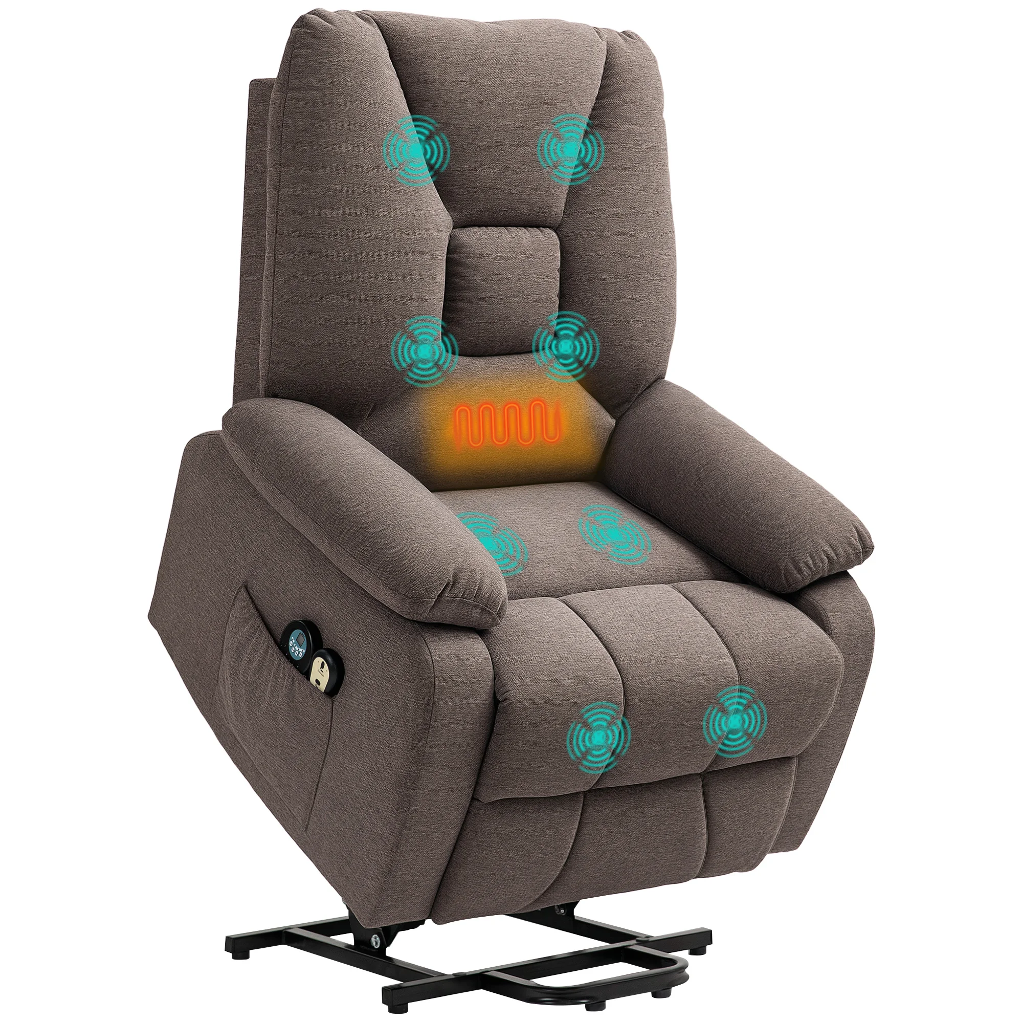 HOMCOM Fauteuil releveur électrique inclinable avec repose-pied et télécommande, tissu polyester aspect lin marron