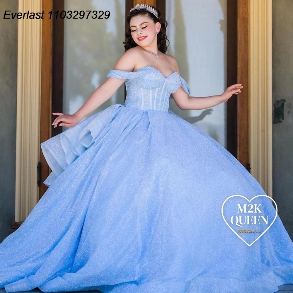 EVLAST-vestido De quinceañera azul De princesa, vestido De baile, apliques brillantes con cuentas De cristal, corsé escalonado, dulce 16, 15 años, TQD797