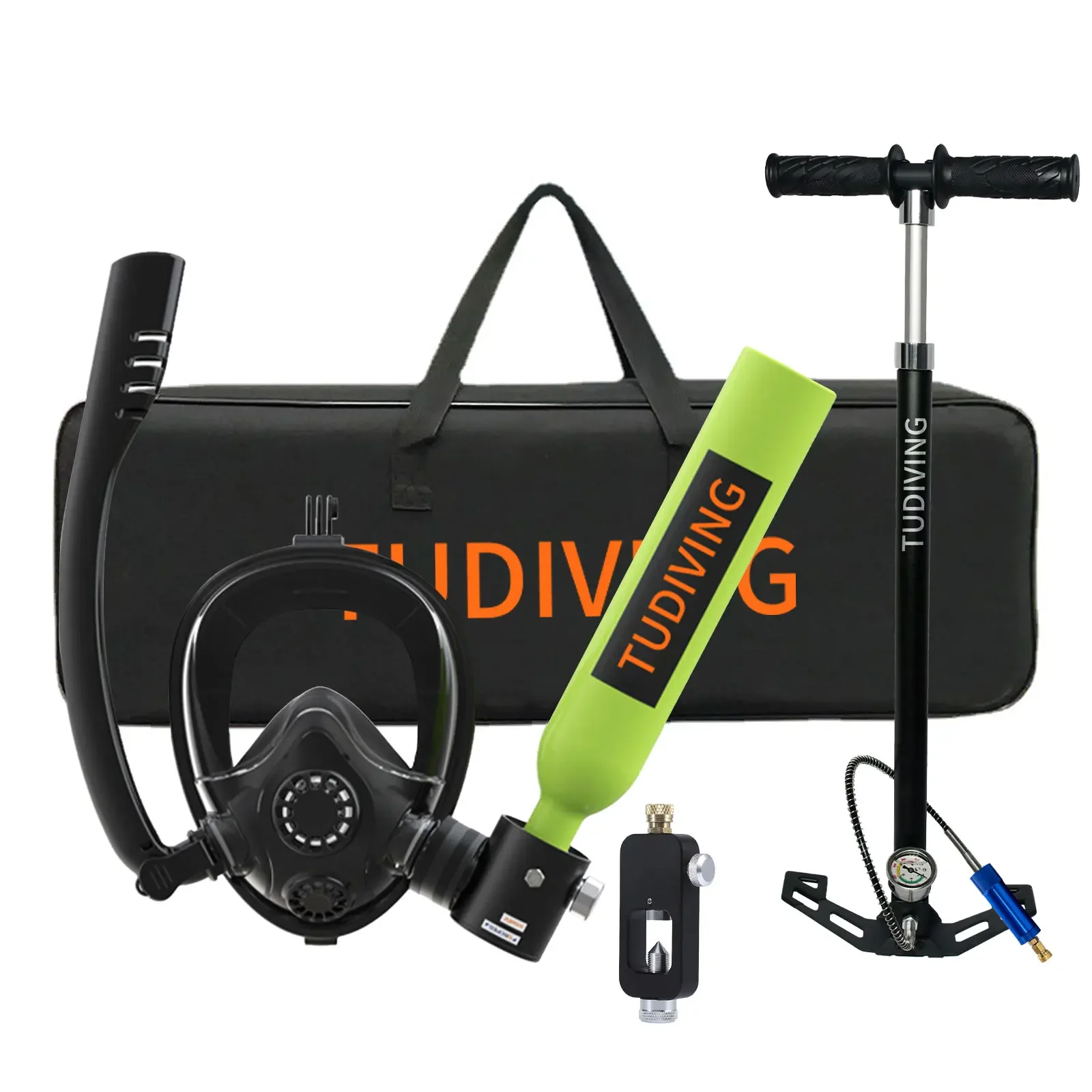 TUDIVING-0.5L Scuba Diving Tank Set,Mini oxyge Cylinder with Full Face Snorkel Mask,Portable Travel Diving Kit for Scuba Diving