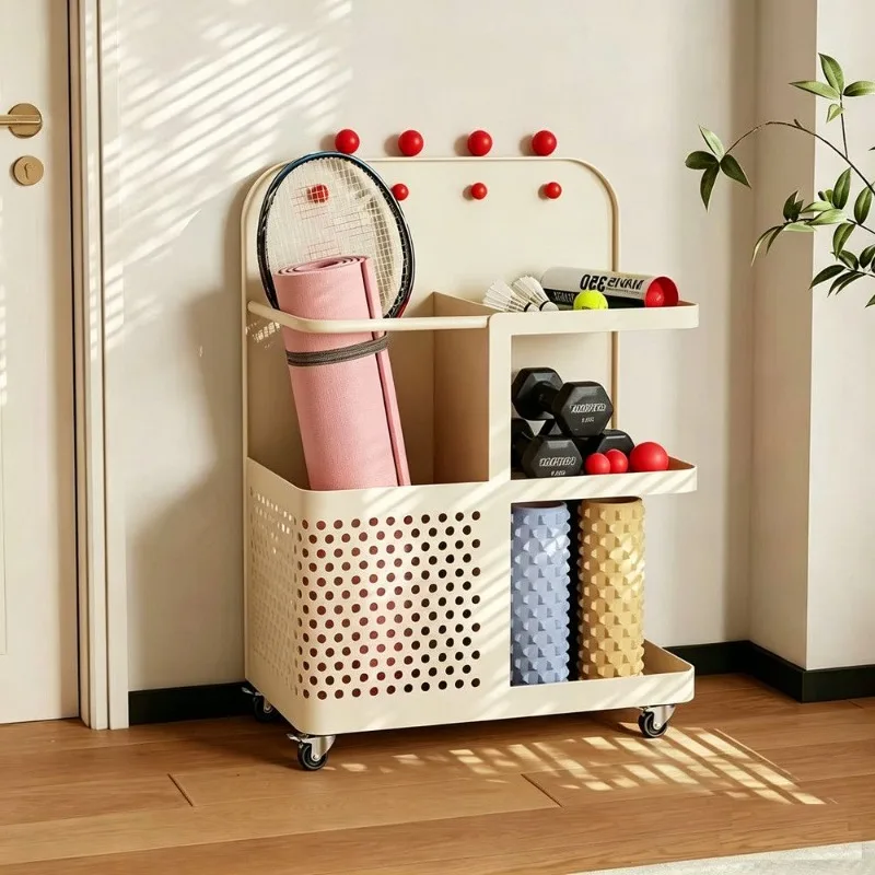 Yoga mat storage basket, movable fitness equipment racket storage artifact, sports equipment crack rack household